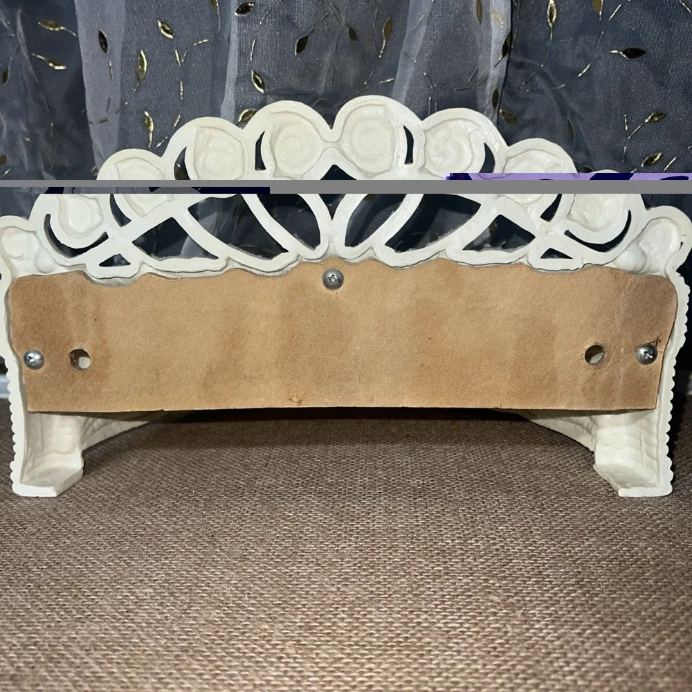 Vintage Burwood Half Round Ornate Wall Shelf 70s Faux Rattan MCM White Plastic